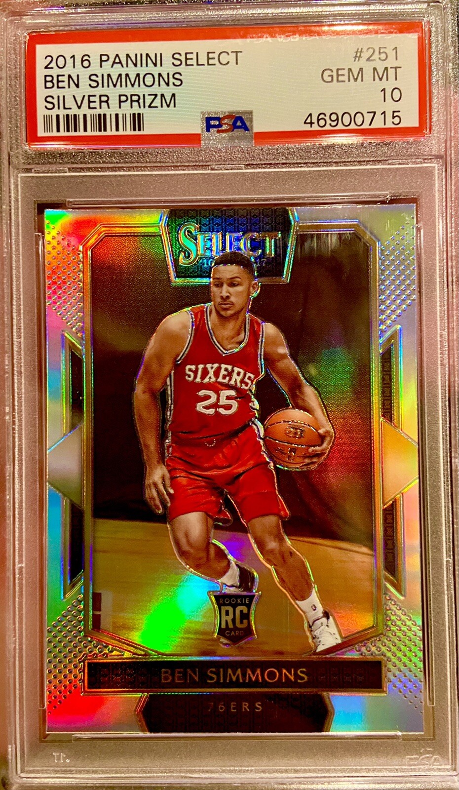 2016 Select Silver Prizm #251 Ben Simmons RC PSA 10 Courtside Rookie Pop 68📈
