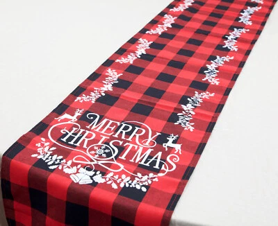 Fröhliche Weihnachten Tartan Tischläufer Rot/Schwarz Festliche Winter Wohndeko - Bild 1 von 3