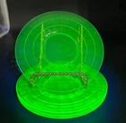 Block Optic Green Depression Uranium Glass 6.25" Bread & Butter Plate Set of 4