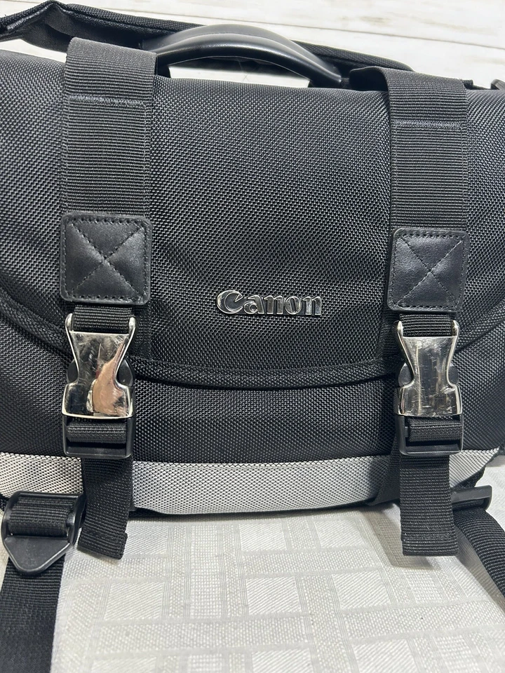 Bolsa para cámara Canon negra acolchada correa para el hombro compartimentos ajustables 14X9 grande Foto 3 de 4