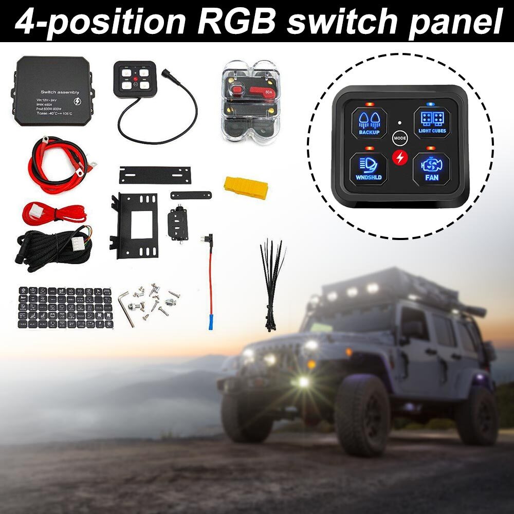 4 Gang Switch Panel RGB Switch Momentary Circuit Control Relay System Box New !!