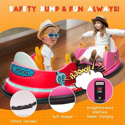 ZEOPHOL Kids 12V Kids Ride on Bumper Car Toddler Remote Control 360° Spin Pink - Picture 3 of 13