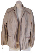 Chico's Gold Beige Shimmer Crinkle Jacket Blazer 2 M 12 Polyester Long Sleeve