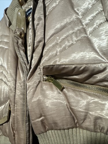 Vintage Satin Quilted Puff Gold Women Stitched Bomber Jacket - Picture 16 of 20