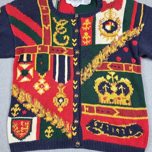 Vintage 1991 The Eagles Eye Crown Royalty Hand Knit Sweater Cardigan Sz M Knit - Picture 2 of 12
