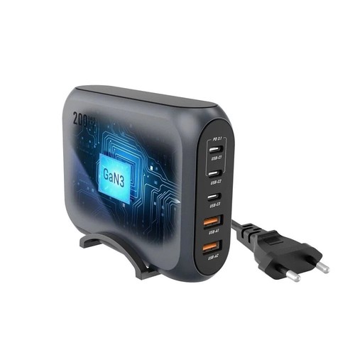 Chargeur de bureau 200 W 3 x USB-C 2 x USB Super Fast Charge Câble et support - Afbeelding 6 van 9