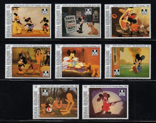 GRENADA GRENADINES SCOTT #1587-1596, FULL MNH SET 1993 DISNEY MICKEY MOUSE CLIPS - Picture 2 of 4