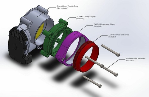 Bosch 74mm Throttle Body 3" Clamp Adapter SIL, Purple Clamp & Aluminium Ferrule - Bild 5 von 5