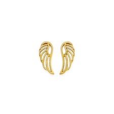 Real 14K Yellow Gold Wing Stud Earrings with Screw Back Girls Womens