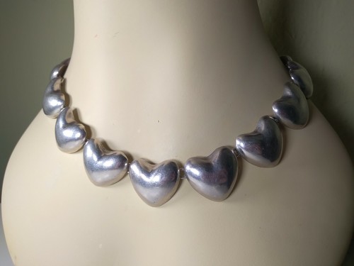 VINTAGE Taxco Mexico Sterling Silver Heart Choker Necklace Set 115.8g - Picture 5 of 18