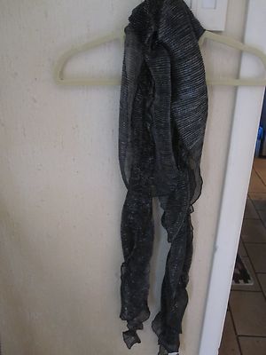 NWT Chico's Crinkle Fun Oblong Scarf- Black with Metallic Stripes