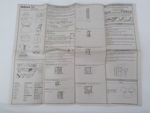 BUTTERICK PATTERN #3875 CRAFT 18" DOLL CLOTHES DRESS HAT TOP PNTS SKT UNCUT 2003 - Picture 3 of 9