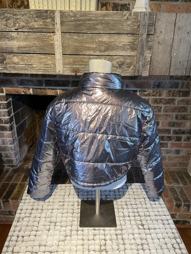 Silver metallic cropped puffer jacket Full Zip Women’s Size Medium - Bild 3 von 5