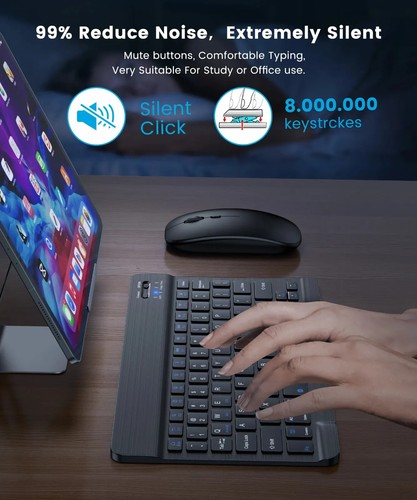 Mini tastiera Bluetooth con mouse in set nero bianco layout tedesco QWERTZ - Foto 6 di 19