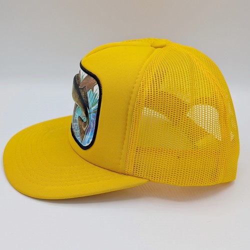 Vintage Snapback 1980s 3D Walleye Pickerel Fish Trucker Hat Cap Yellow Mesh RARE - Picture 3 of 7