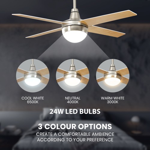 Krear 52'' Ceiling Fan with LED Light Remote Control Fans 4 Wood Blades 1320mm - Picture 8 of 88