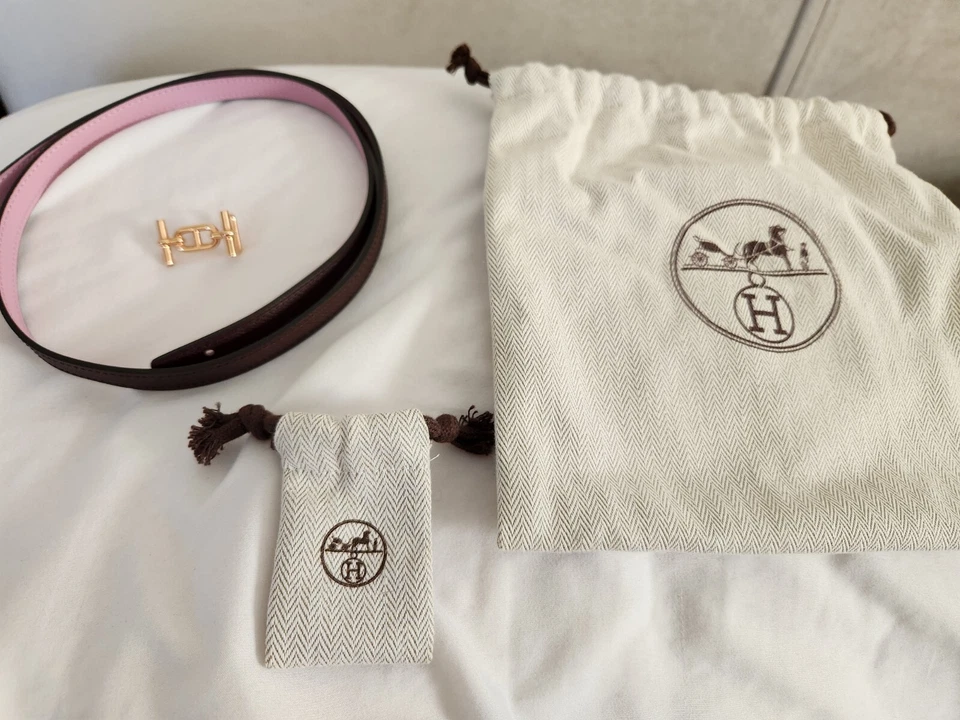 Cinturón Hermes ANCRE 13 MM Rouge Sellier/Mauve Sylvestre - Hebilla Oro Rosa Talla 85 Foto 2 de 4