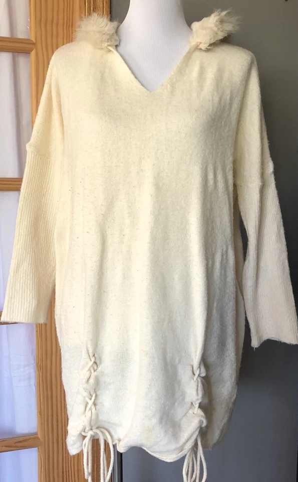 Suéter túnica con capucha Ashley Stewart para mujer 14-16 pulóver de piel sintética acanalada boho Foto 2 de 4
