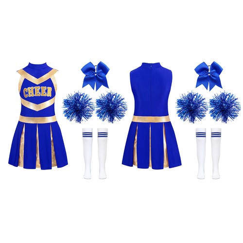 Girls Halloween Cheerleading Outfits with Pompoms Cheer Leader Uniform Costume - Picture 110 of 116