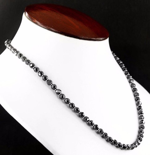 5 mm Black Diamond Necklace 20 inches Faceted Bead Silver Luster Shine Certified - Picture 3 of 5