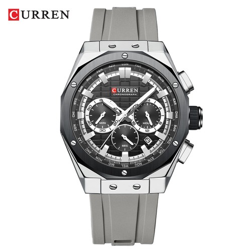 CURREN Men Blue Watch Multifunction Wristwatch Silicone Strap Male Sport Watches - Picture 24 of 26