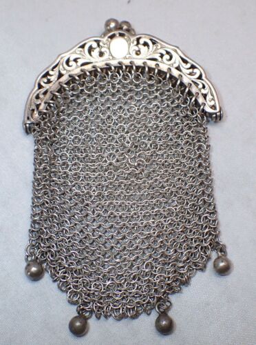 Antique Sterling Silver Chain Mail Mesh Tiny Handb