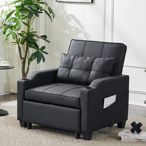 Adjustable Sofa Bed 3-in-1 Pull Out Sleeper Chair with Type C & USB Ports Black - Picture 17 of 17