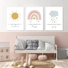 Set of 3 Sunshine Canvas Prints Wall Art Decor