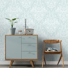 Harlen Woodland Damask World of Wallpaper Pale Blue WOW047 Animals Floral Trails