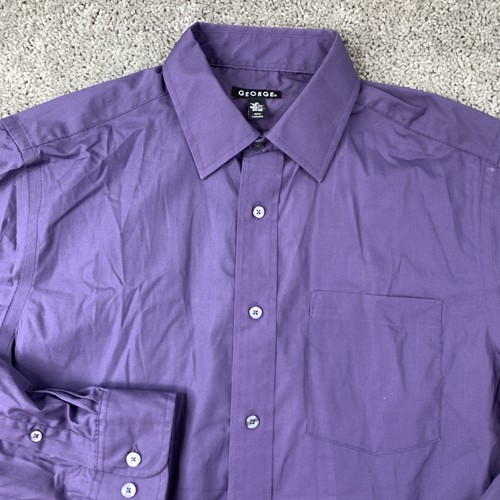 George Button Up Shirt Men's Medium Plum Long Sleeve Pocket Cotton Blend - Picture 2 of 8