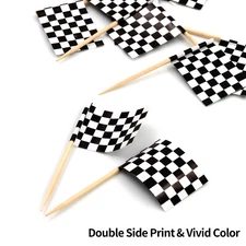 Anley Checkered Racing Flag Toothpick Cupcakes Toppers Double Sides Print 100pcs