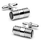 Silver & Black Enamel Men's Cufflinks Round Shape Bar Design In 935 Argentium