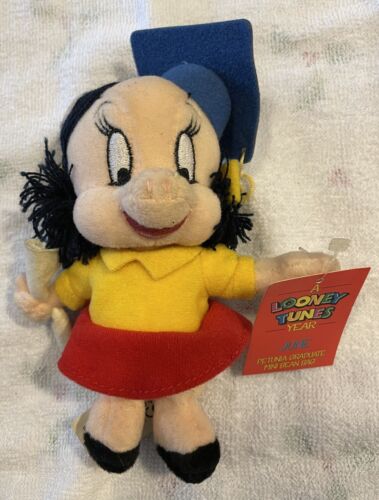 NWT Warner Bros 1999 Looney Tune Petunia Pig June Graduate Mini 5" Beanbag Plush