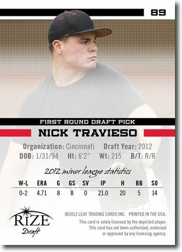 NICK TRAVIESO 2012 Rize Rookie RED Paragon RC #/10 - Picture 2 of 2