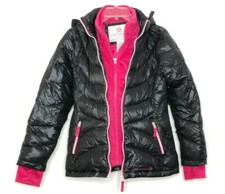 Free Country girls Black  Pink Puffer Jacket Coat size 14 Zip Up Hooded CO