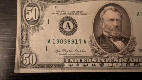 50 Dollar Schein 1977 Note A13038917A U.S Federal Reserve Papiergeld - Bild 3 von 6