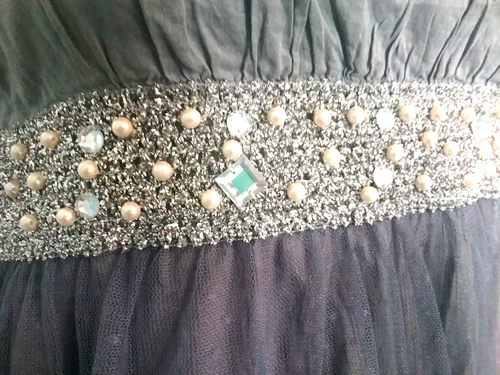 Abito Free People Tg 6 Grigio Perline Tulle Multistrato Strato Festa - Foto 3 di 9