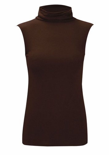 Top donna smanicato collo alto donna collo polo tartaruga bodycon top - Foto 6 di 24