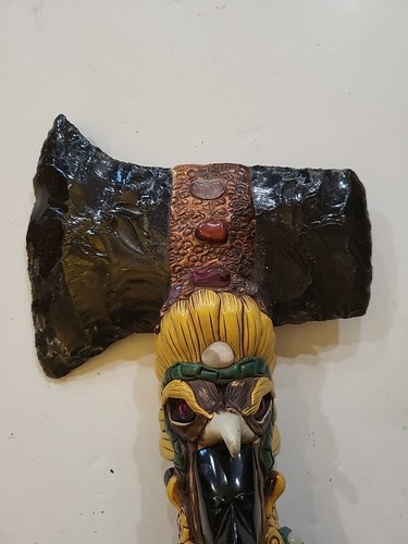 MEXICAN AZTEC MAYAN Onyx / Obsidian Stones WARRIOR AXE SHAPED HANDMADE FIGURINE - Picture 5 of 17