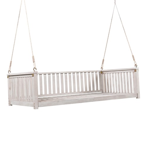 Patio Minimalist Twin Size Garden Swing Bed Wood Porch Swing with Ropes, White - Picture 9 of 17
