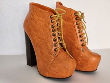 Vintage Brand Steampunk Platform Heeled Ankle Bootie Caramel Lace-Up size 6.5 US