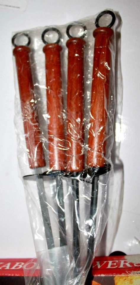 NEW~4 PC.SET~VINTAGE NONSTICK KABOB SKEWERS W/ ROSEWOOD HANDLES~17.5" FREE SHIP - Image 3 of 4