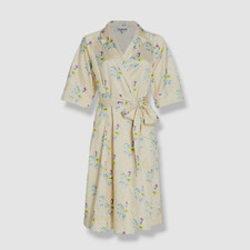$325 Ganni Women's Yellow Short Sleeve Floral Wrap Dress Size FR 36/US 4