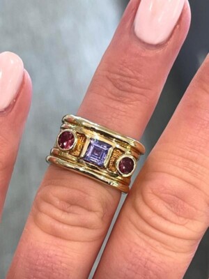David Yurman 18K Rosa Turmalin Und Iolite Ring