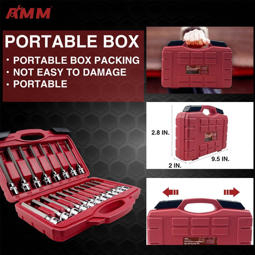 AMM 19-Piece 3/8 Inch Drive Extra Long Allen Hex Bit Socket Set, Standard SAE & - Picture 4 of 12