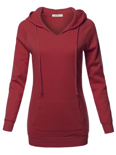 FashionOutfit Women's Casual Raglan Long Sleeve Kangaroo Pocket Long-Line Hoodie - Picture 5 of 24