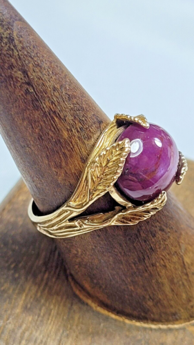 10K Yellow Gold Oval Star Ruby Ring Size 8.5 - Picture 3 of 10