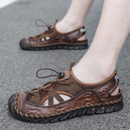  Men's Outdoor Leisure Sports Beach Shoes Mesh Breathable Hiking Flat Closed Toe - Picture 11 of 15