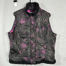 CJ Banks Womens Zip Up Vest Black Purple Faux Fur Trim Plus Size X