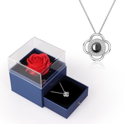 Vierblättriges Kleeblatt diamantbesetzter Anhänger Halskette mit 100-sprachiger Projektion - Bild 9 von 38